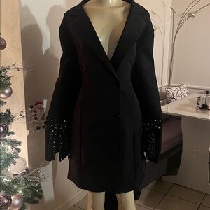 Boohoo Black Blazer with Pearl Cuff Accents
